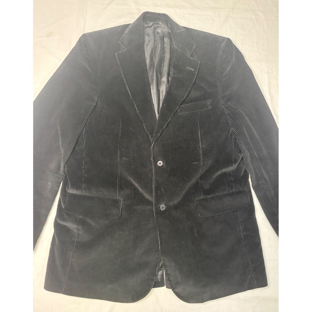 Meeting Street Black Corduroy Blazer Jacket 44 Long 2 Button Cotton Sport Coat